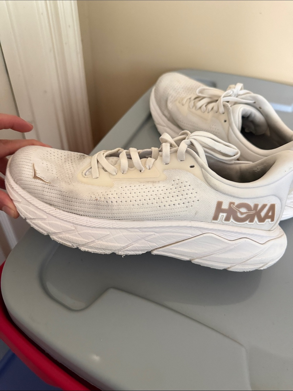 Hoka Women's White Athletic Running Shoes with Subtle Beige Logo